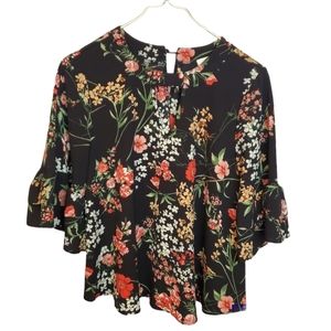3 for $25 Floral Cropped Keyhole Top w/Bell Sleeve